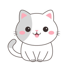 Cat kitten icon. Funny face head. White gray color. Contour line doodle. Cartoon kawaii baby character. Sticker print. Childish style. Flat design. White background. Isolated. Vector illustration