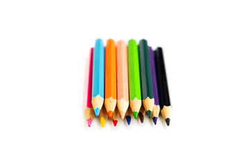Various colored pencils isolated on white background, Wooden color pencils