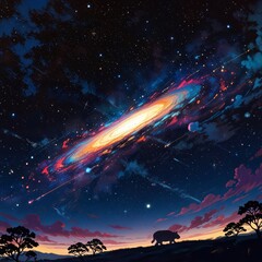Naklejka premium a galaxy that is above a planet with a star that says star .