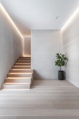 Luxury apartment interiors in neutral colors with minimalist furniture and natural lighting. Residential Real Estate interior design composition.