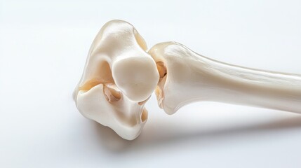 Naklejka premium Close-up of a white plastic human bone model against a white background.