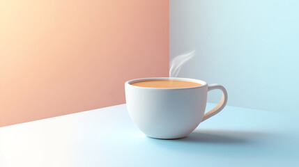 A steaming cup of coffee on a pastel background, perfect for cozy mornings or relaxation moments.