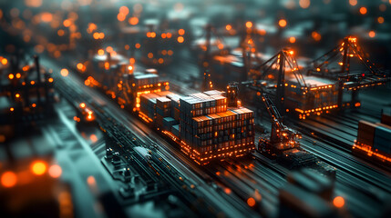 Obraz premium Cyberpunk global supply chain network automated freight