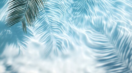 palm leaf shadow on abstract white sand beach background sun lights on water surface beautiful abstract background concept banner for summer vacation at the beach: Generative AI
