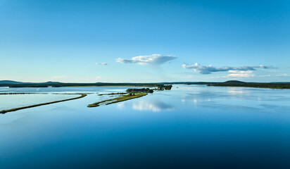 Aerial view to the lake in summer