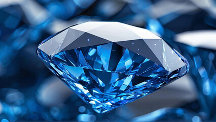 Close-up of a slowly rotating blue diamond. 3D Rendering