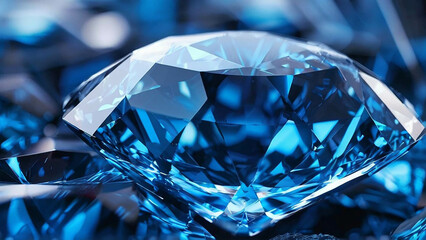 Close-up of a slowly rotating blue diamond. 3D Rendering
