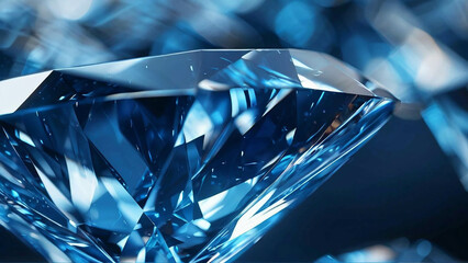 Close-up of a slowly rotating blue diamond. 3D Rendering