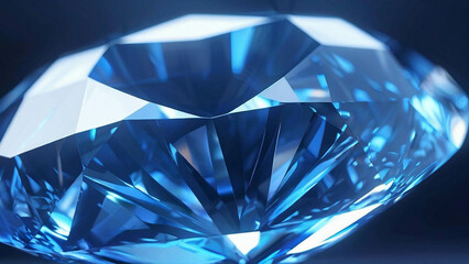 Close-up of a slowly rotating blue diamond. 3D Rendering