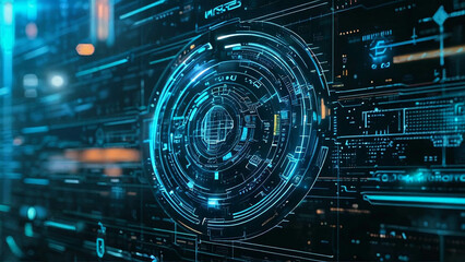 Cyber ​​​​security technology concept. HUD and Shield Icon of Cyber Security, Digital Data Network Protection.