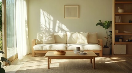 Muji-Inspired Minimalist Living Room with Neutral Palette and Open Space for Overlays