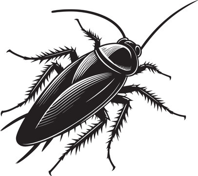black cockroach insect detailed line art clip art preview