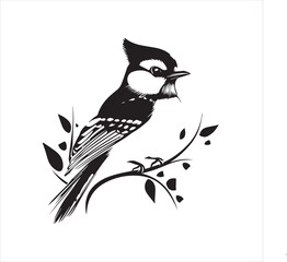 lack  Blue jay Silhouette Vector on Whit Background
