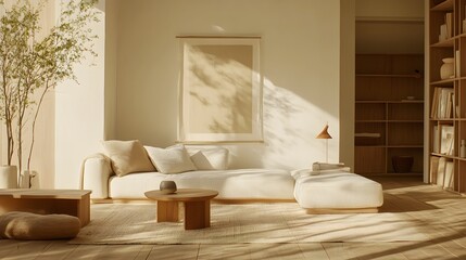 Muji-Inspired Neutral Living Room with Organic Materials and Airy Design