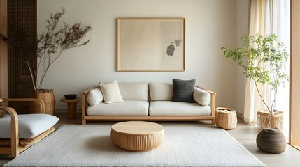 Minimalist and Calming Muji-Inspired Living Room with Natural Textures