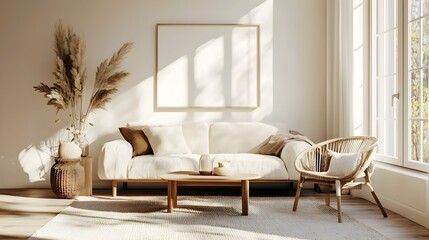 Cozy Nordic-Inspired Living Room with Minimalist Decor and Natural Light