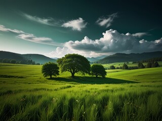 Rolling Dreamy Green Hills at Sunrise