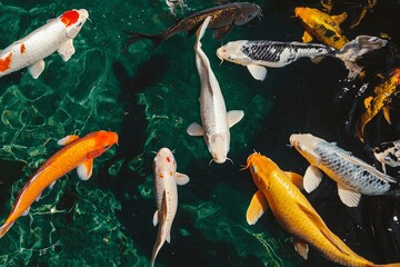 Colorful Koi Fish Swimming in a Pond