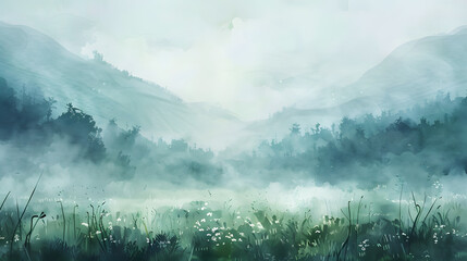 Fog rainy season Watercolor painting style