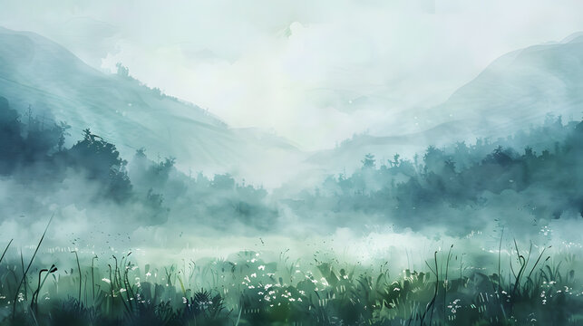 Fog rainy season Watercolor painting style