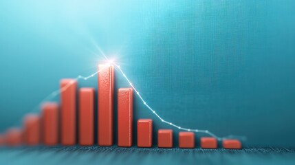 Fototapeta premium Illuminating Financial Growth: Bar Graphs with Light Rays and Copy Space, Selective Focus,