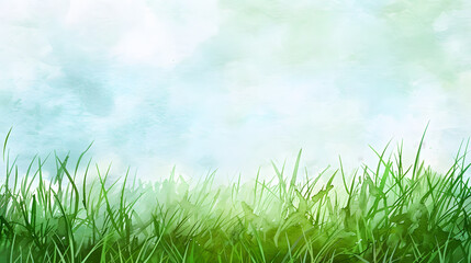 Fototapeta premium Green Grass Spring Watercolor painting style