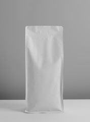 Foil plastic bag packaging with zipper and pile of seed for pet food or roasted coffee beans or tea,  template isolated on a white background. Package mock-up