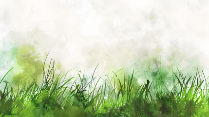 Fototapeta premium Green Grass Spring Watercolor painting style