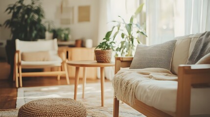 Cozy Nordic-Inspired Living Room with Bright,Uncluttered Aesthetic for Overlay or Graphics