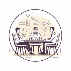 generated illustration of a group of people sitting at a table having a discussion about their profitable business
