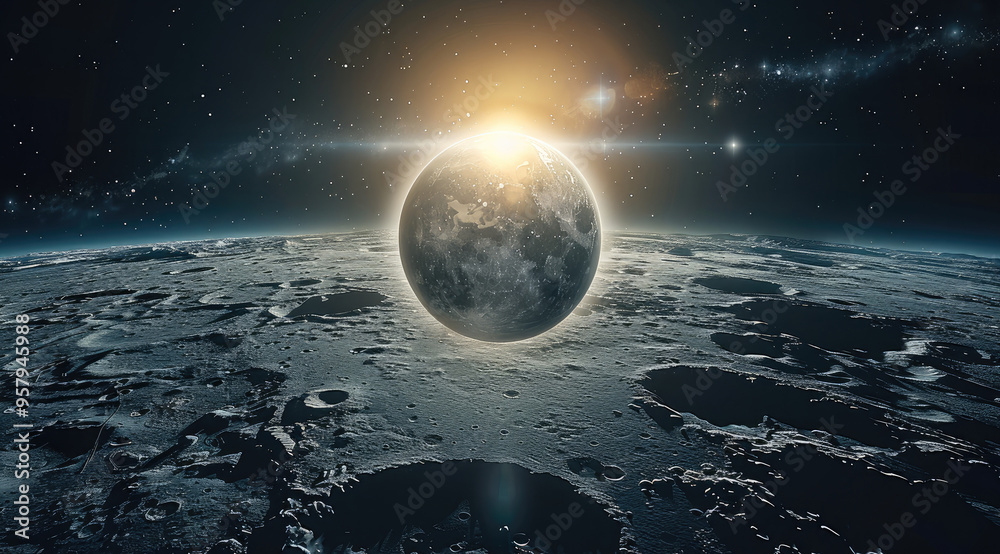 Aufkleber view of the earth from the moon through the eyes of an astronaut. generative ai.