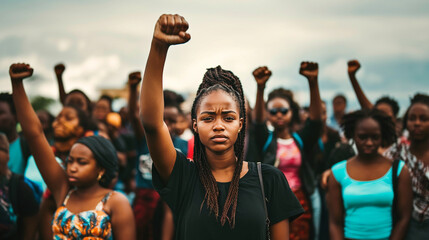 Group of african women protesting in the streets.