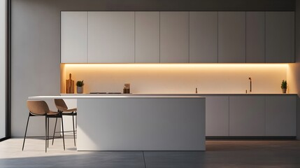 Minimalist Kitchen with White and Gray Color Palette and Minimalistic Decor