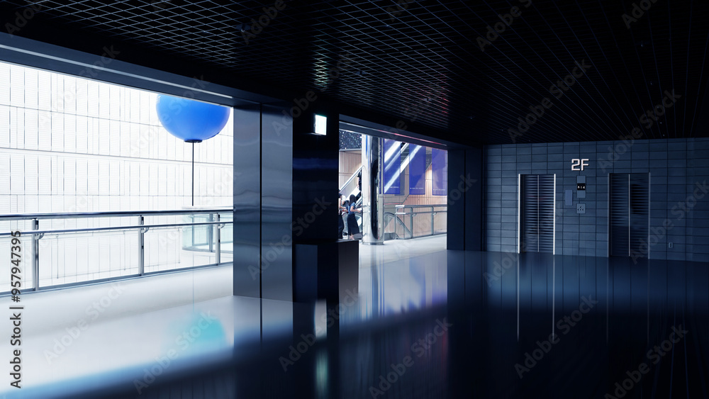 Wall mural Modern Interiors, Elevators and Spacious Areas in Office and Shopping Mall