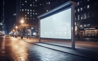 Obraz premium generated illustration of blank mockup of an advertisement on a bus stop in the city