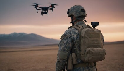 Modern Soldier Operating a Drone