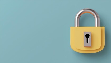 Naklejka premium Yellow padlock on blue background symbolizing security and protection. Lock icon for safety, cybersecurity, and privacy concepts.