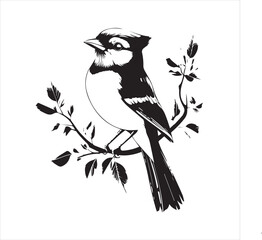 lack  Blue jay Silhouette Vector on Whit Background