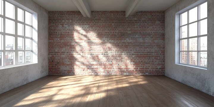 3D rendering of a new small empty room in a renovated space