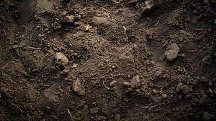 dark brown soil background top view