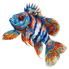 Fototapeta premium a colorful fish with blue and orange stripes isolated on white background