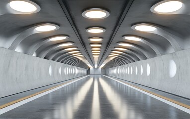 3D rendering of an interior space of a modern subway station