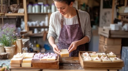 Crafting Handmade Soaps in a Rustic Workshop - Artisanal Feel
