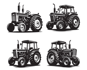 A tractor Vector black clipart isolated on a white background, A farm Tractor Silhouette
