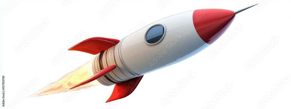 Fototapete isolated on a white background a space rocket in 3d cartoon rendering