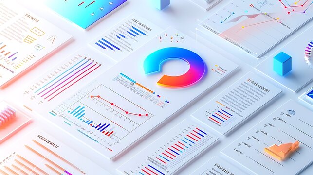Colorful graphic chart with data visualization for Business reporting analysis concept.