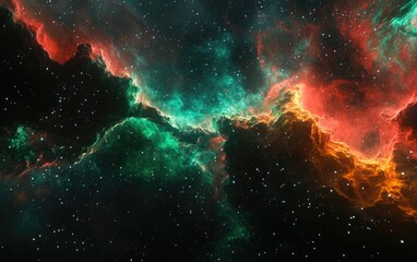 Obraz premium Concept idea in 8K 3D illustration of a nebula showcasing black green blue and red hues in space