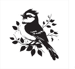 lack  Blue jay Silhouette Vector on Whit Background