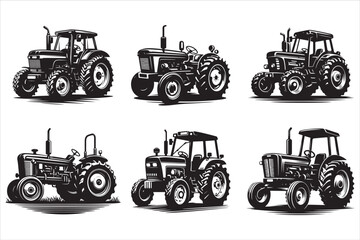 A tractor Vector black clipart isolated on a white background, A farm Tractor Silhouette  © DesignRacing