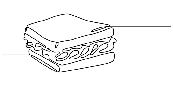 One continuous line drawing of fresh delicious American sandwich restaurant logo badge, Sandwich Hand Drawn Icon, Doodle Style Vector Illustration, Sandwich Vector Line Icon - Simple Thin Line Icon
